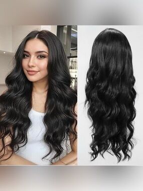 Synthetic 26” Black Wavy Lace Part Wig - Natural Shine #TC6